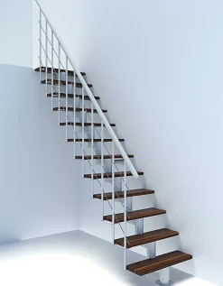 Escalier droit 8 marches - Hauteur à franchir 1.85 à 2.16m - Largeur 80cm - Structure blanche et marche noyer - COMFO80/I/BN-8-Matisere Sale