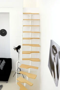 Escalier droit 9 marches - Hauteur à franchir 1.72 à 2,26m - Blanc et hêtre - TWISTER60-I-BH-9-Matisere Clearance