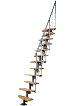 Matisere Escalier droit 12 marches - Hauteur à franchir 2.23 à 2.94m - Largeur 65cm - Structure grise et marche hêtre - NIZZA60/I/GH-12