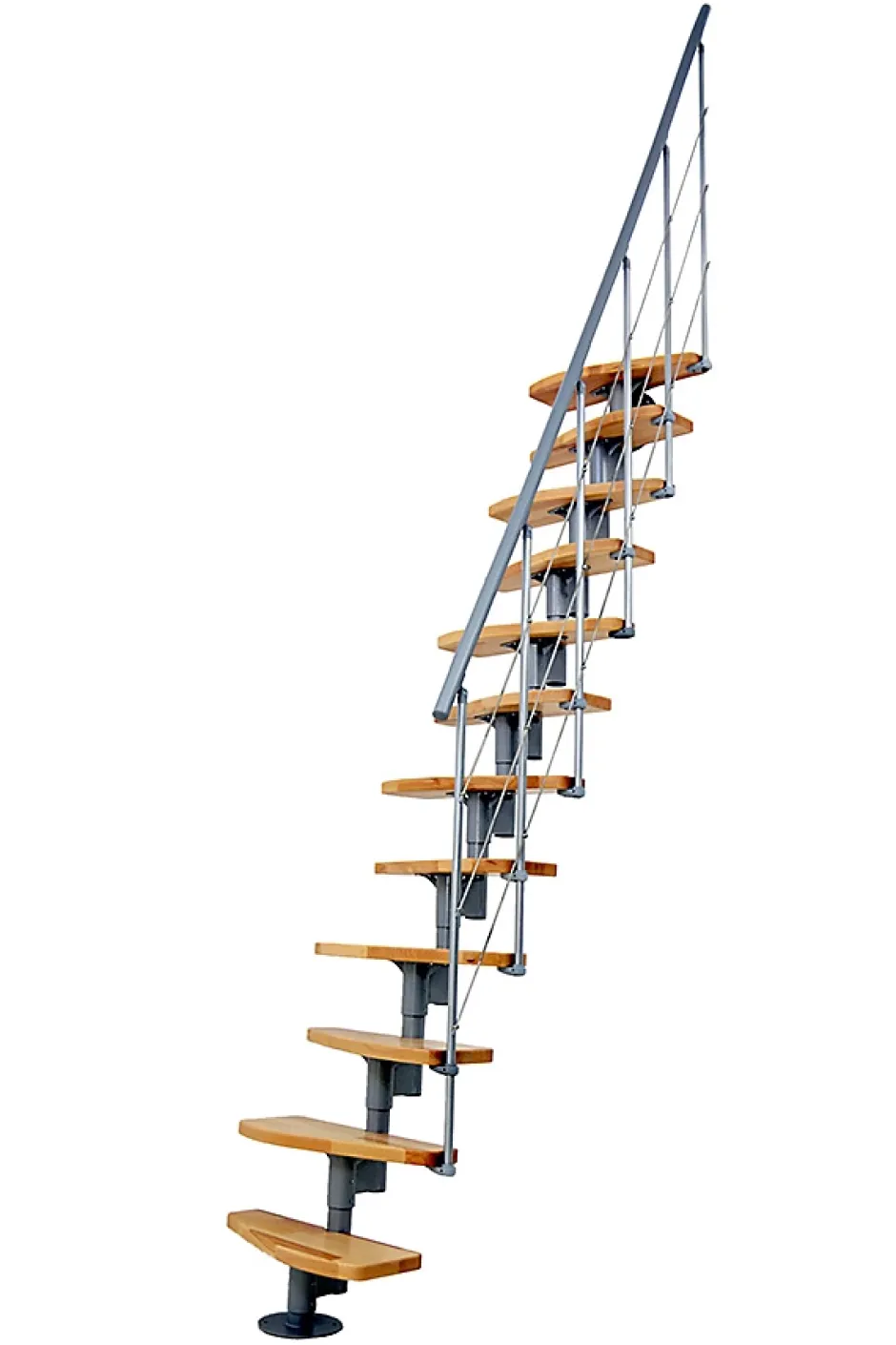 Matisere Escalier droit 12 marches - Hauteur à franchir 2.23 à 2.94m - Largeur 65cm - Structure grise et marche hêtre - NIZZA60/I/GH-12