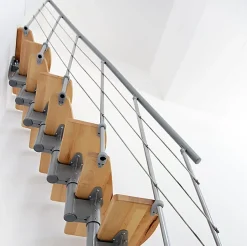 Matisere Escalier droit 12 marches - Hauteur à franchir 2.23 à 2.94m - Largeur 65cm - Structure grise et marche hêtre - NIZZA60/I/GH-12