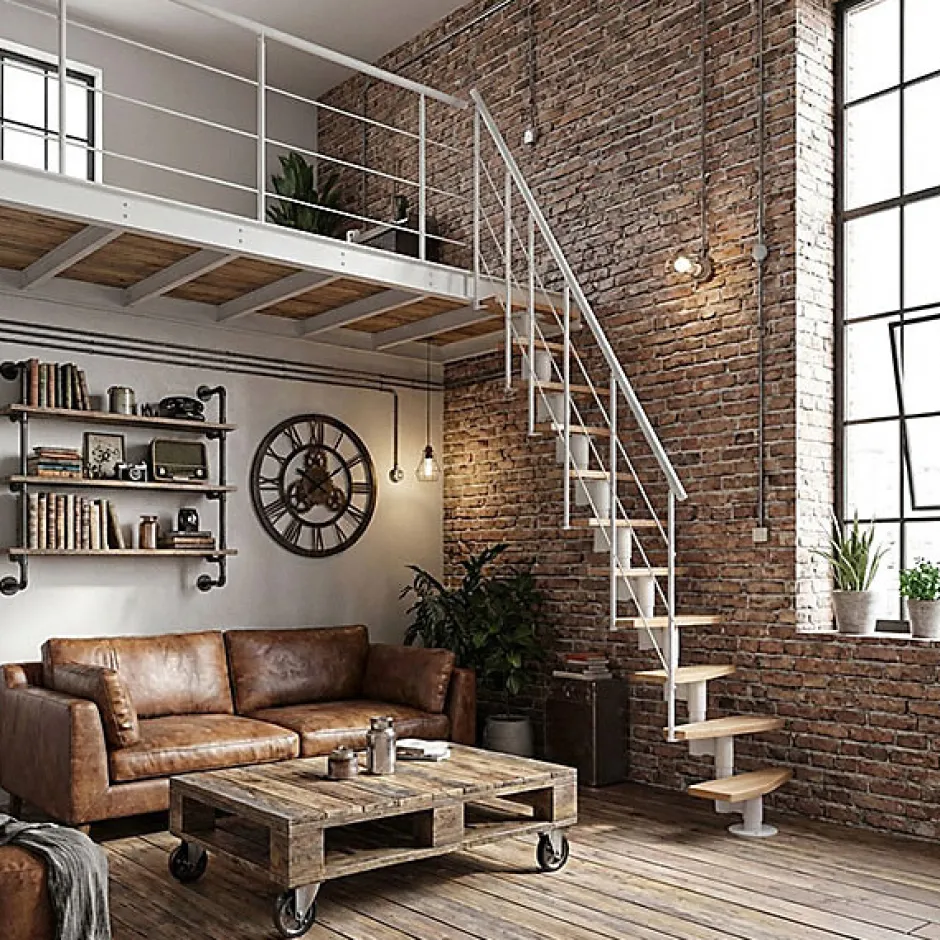 Matisere Escalier droit 11 marches - Hauteur à franchir 2.06 à 2.70m - Largeur 65cm - Structure blanche et marche hêtre - NIZZA60/I/BN-11