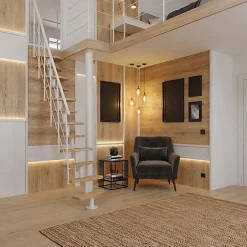 Matisere Escalier droit 11 marches - Hauteur à franchir 2.06 à 2.70m - Largeur 65cm - Structure blanche et marche hêtre - NIZZA60/I/BN-11