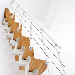 Matisere Escalier droit 11 marches - Hauteur à franchir 2.06 à 2.70m - Largeur 65cm - Structure blanche et marche hêtre - NIZZA60/I/BN-11