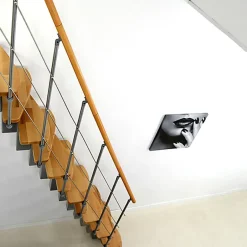 Matisere Escalier droit 14 marches - Hauteur à franchir 2.85 à 3.21m - Largeur 65cm - Structure grise et marche hêtre - QUATR65/I-GB-14