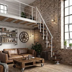 Escalier droit 10 marches - Hauteur à franchir 1.89 à 2.49m- Largeur 65cm - Structure blanche et marche noyer - NIZZA60/I/SBMNO-10-Matisere New