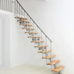 Matisere Escalier droit 10 marches - Hauteur à franchir 2.22 à 2.64m- Largeur 80cm - Structure grise et marche hêtre - COMFO80/I/GB-10