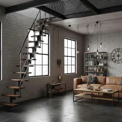 Matisere Escalier droit 11 marches - Hauteur à franchir 2.06 à 2.70m- Largeur 65cm - Structure noire et marche noyer - NIZZA60/I/SNMNO-11