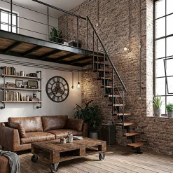 Matisere Escalier droit 11 marches - Hauteur à franchir 2.06 à 2.70m- Largeur 65cm - Structure noire et marche noyer - NIZZA60/I/SNMNO-11