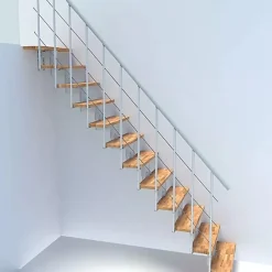 Escalier droit 11 marches - Hauteur à franchir 2.41 à 2.88m - Largeur 80cm - Structure blanche et marche hêtre - COMFO80/I/BB-11-Matisere