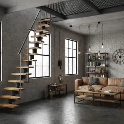 Matisere Escalier droit 13 marches - Hauteur à franchir 2.41 à 3.17m - Largeur 65cm - Structure grise et marche hêtre - NIZZA60/I/GH-13