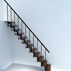 Escalier droit 12 marches - Hauteur à franchir 2.59 à 3.12m - Largeur 80cm - Structure noire et marche noyer - COMFO80/I/NN-12-Matisere Outlet