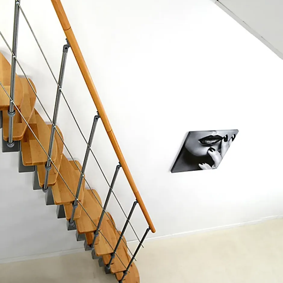 Matisere Escalier droit 9 marches - Hauteur à franchir 1.90 à 2.06m - Largeur 65cm - Structure grise et marche hêtre - QUATR65/I-GB-9