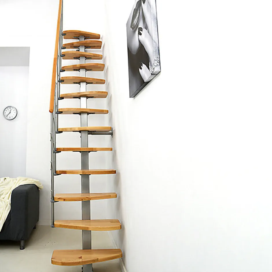 Matisere Escalier droit 9 marches - Hauteur à franchir 1.90 à 2.06m - Largeur 65cm - Structure grise et marche hêtre - QUATR65/I-GB-9