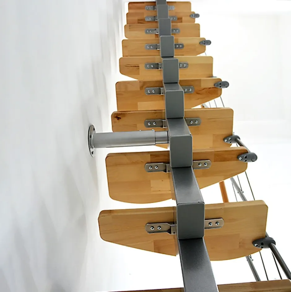 Matisere Escalier droit 9 marches - Hauteur à franchir 1.90 à 2.06m - Largeur 65cm - Structure grise et marche hêtre - QUATR65/I-GB-9