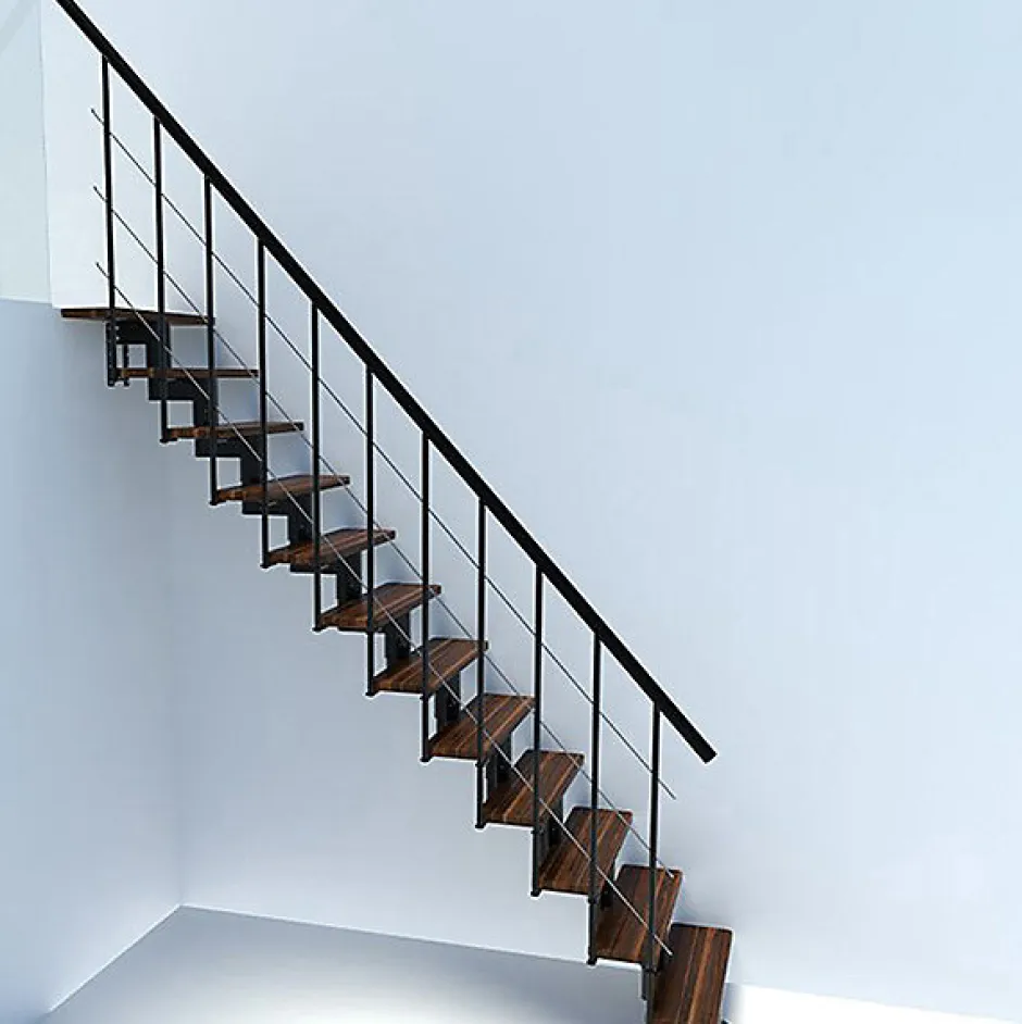 Escalier droit 8 marches - Hauteur à franchir 1.85 à 2.16m- Largeur 80cm - Structure noire et marche noyer - COMFO80/I/NN-8-Matisere