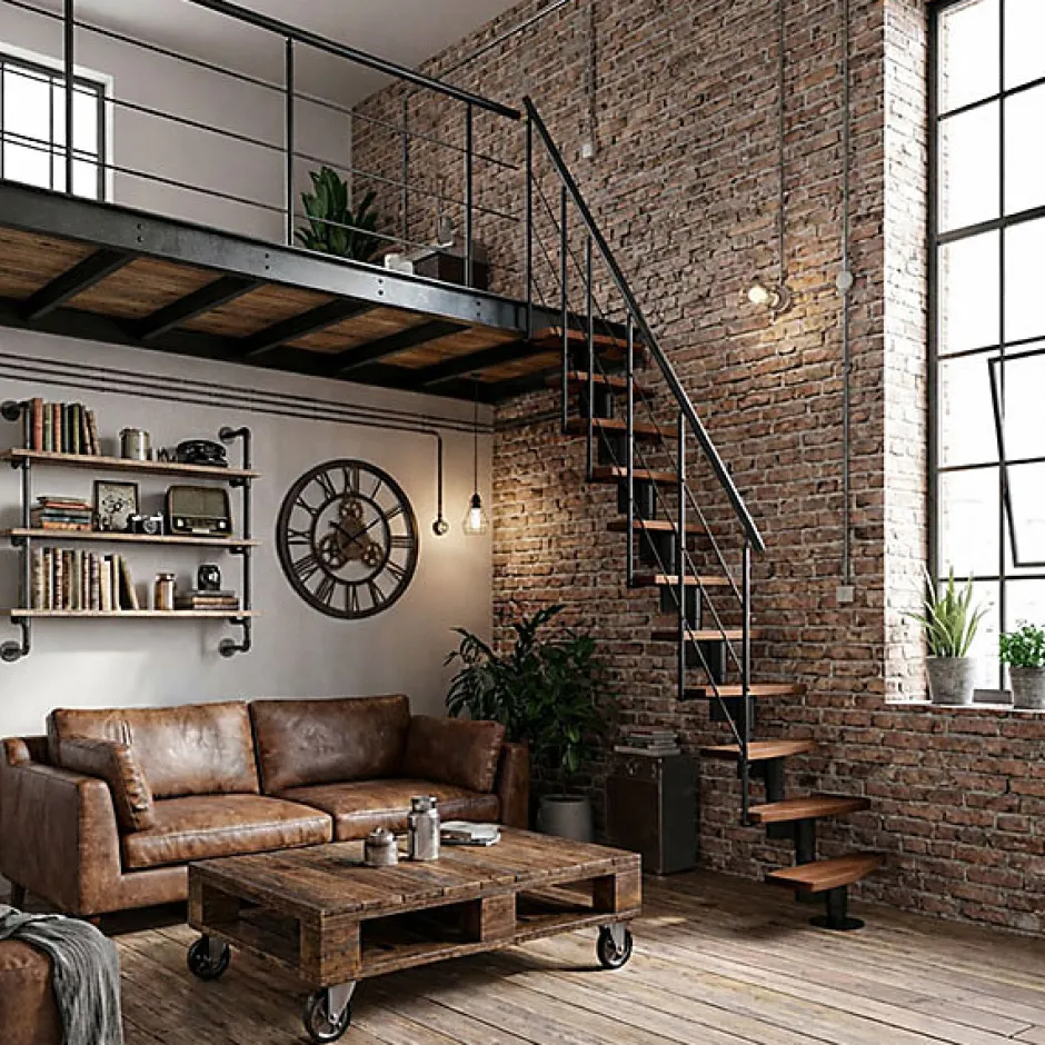 Matisere Escalier droit 12 marches - Hauteur à franchir 2.23 à 2.94m- Largeur 65cm - Structure noire et marche noyer - NIZZA60/I/SNMNO-12