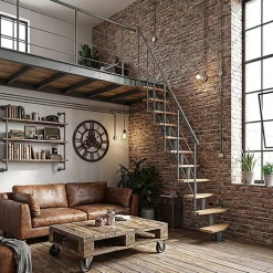 Matisere Escalier droit 11 marches - Hauteur à franchir 2.06 à 2.70m - Largeur 65cm - Structure grise et marche hêtre - NIZZA60/I/GH-11