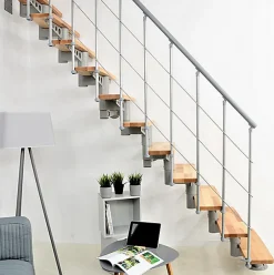 Escalier droit 12 marches - Hauteur à franchir 2.59 à 3.12m- Largeur 80cm - Structure grise et marche hêtre - COMFO80/I/GB-12-Matisere Best