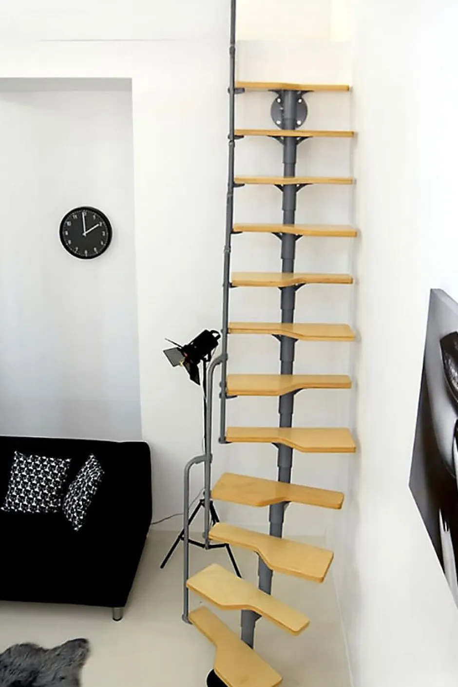 Matisere Escalier droit 12 marches - Hauteur à franchir 2.23 à 2.93m - Gris et hêtre - TWISTER60-I-GH-12