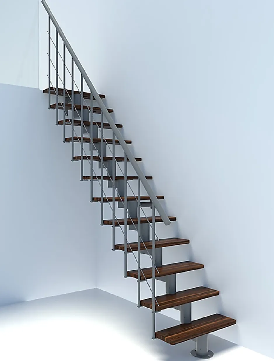 Escalier droit 8 marches - Hauteur à franchir 1.85 à 2.16m - Largeur 80cm - Structure grise et marche noyer - COMFO80/I/GN-8-Matisere