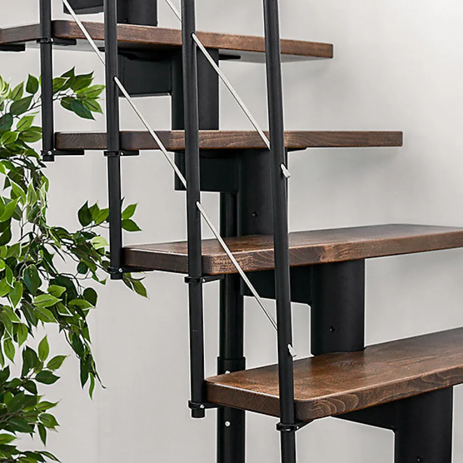 Escalier droit 8 marches - Hauteur à franchir 1.85 à 2.16m - Largeur 80cm - Structure grise et marche noyer - COMFO80/I/GN-8-Matisere