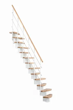 Matisere Escalier droit 13 marches - Hauteur à franchir 2.66 à 2.98m - Largeur 65cm - Structure blanche et marche hêtre - QUATR65/I-BB-13