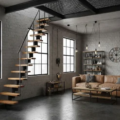 Matisere Escalier droit 11 marches - Hauteur à franchir 2.06 à 2.70m - Largeur 65cm - Structure noire et marche hêtre - NIZZA60/I/NH-11