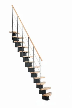 Escalier droit 9 marches - Hauteur à franchir 1.90 à 2.06m - Largeur 65cm - Structure noire et marche hêtre - QUATR65/I-NB-9-Matisere Sale