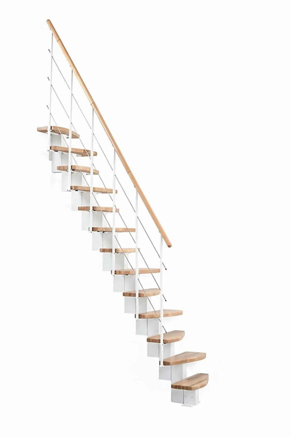 Escalier droit 9 marches - Hauteur à franchir 1.90 à 2.06m - Largeur 65cm - Structure blanche et marche hêtre - QUATR65/I-BB-9-Matisere Sale