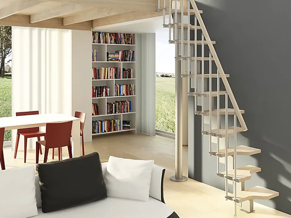 Matisere Escalier droit 12 marches - Hauteur à franchir de 2.61 à 3.09m - Largeur 61cm - Couleur naturel et blanc - MINI61/I/SGMNAT-12