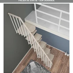 Matisere Escalier droit 12 marches - Hauteur à franchir de 2.61 à 3.09m - Largeur 61cm - Couleur naturel et blanc - MINI61/I/SGMNAT-12