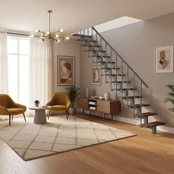 Escalier droit 14 marches - Hauteur à franchir 2.97 à 3.60m - Largeur 80cm - Structure grise et marche noyer - COMFO80/I/GN-14-Matisere Hot