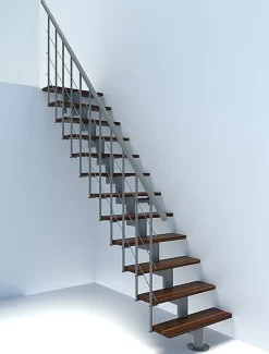 Escalier droit 14 marches - Hauteur à franchir 2.97 à 3.60m - Largeur 80cm - Structure grise et marche noyer - COMFO80/I/GN-14-Matisere Hot