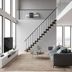 Matisere Escalier droit 14 marches - Hauteur à franchir 2.97 à 3.60m - Noir et bois - COMFO80/I/NB-14