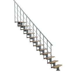 Escalier droit 8 marches - Hauteur à franchir 1.85 à 2.16m - Largeur 80cm - Structure grise et marche hêtre - COMFO80/I/GB-8-Matisere Best