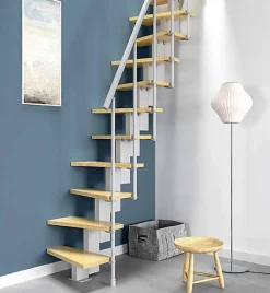 Matisere Escalier droit 10 marches - Hauteur à franchir de 2.20 à 2.60m - Largeur 60cm - Couleur bois et blanc - SMALL60/I-SBNAT-10