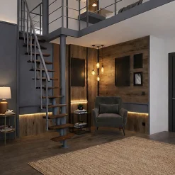 Escalier droit 11 marches - Hauteur à franchir 2.06 à 2.70m- Largeur 65cm - Structure grise et marche noyer - NIZZA60/I/SGMNO-11-Matisere Outlet