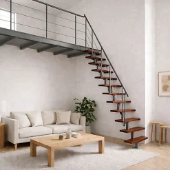 Escalier droit 11 marches - Hauteur à franchir 2.06 à 2.70m- Largeur 65cm - Structure grise et marche noyer - NIZZA60/I/SGMNO-11-Matisere Outlet