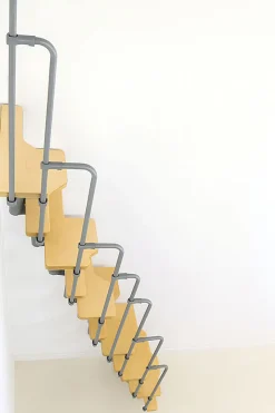 Matisere Escalier droit 9 marches - Hauteur à franchir 1.72 à 2.26m - Gris et hêtre - TWISTER60-I-GH-9