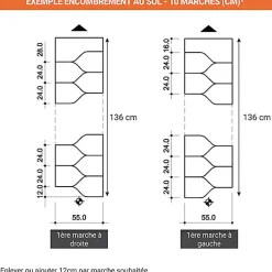 Matisere Escalier droit 11 marches - Hauteur à franchir de 2.41 à 2.85m - Largeur 61cm - Couleur naturel et blanc - MINI61/I/SGMNAT-11