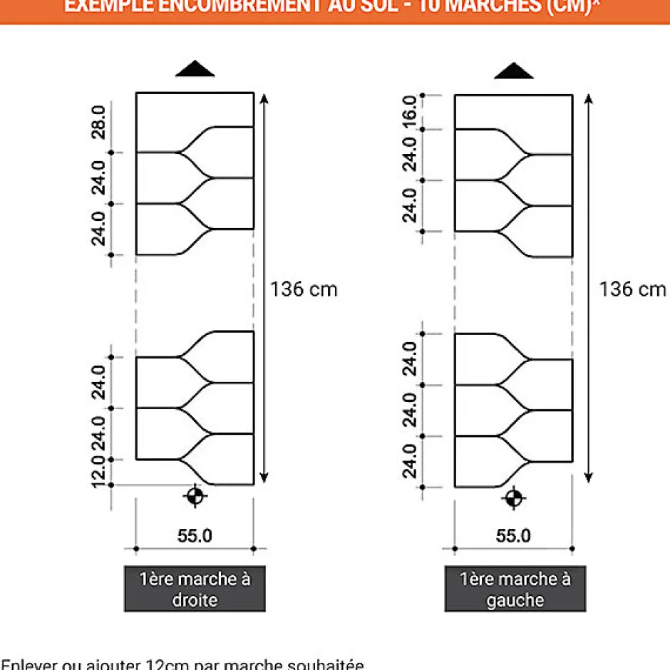 Matisere Escalier droit 11 marches - Hauteur à franchir de 2.41 à 2.85m - Largeur 61cm - Couleur naturel et blanc - MINI61/I/SGMNAT-11