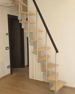 Escalier droit 13 marches - Hauteur à franchir de 2.80m à 3.32m - Largeur 60cm - Couleur bois et blanc - SMALL60/I-SBNAT-13-Matisere Clearance