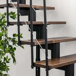 Escalier droit 11 marches - Hauteur à franchir 2.41 à 2.88m- Largeur 80cm - Structure grise et marche noyer - COMFO80/I/GN-11-Matisere Sale