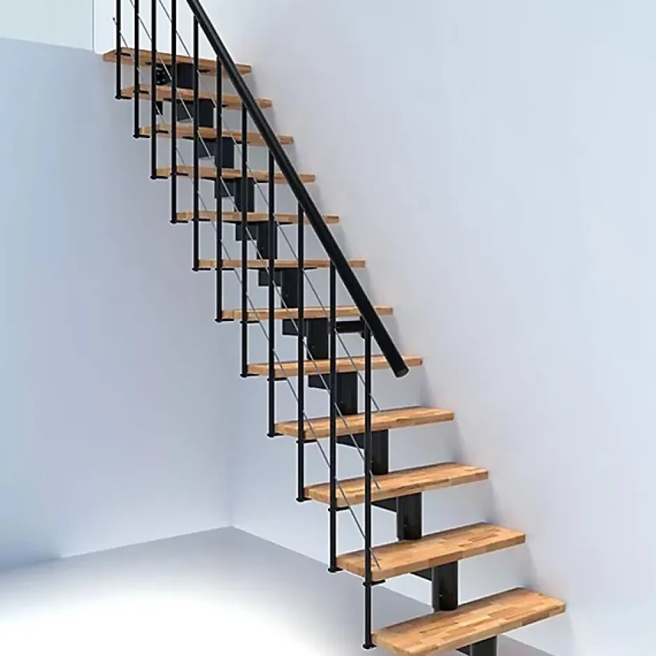 Matisere Escalier droit 12 marches - Hauteur à franchir 2.59 à 3.12m - Noir et bois - COMFO80/I/NB-12