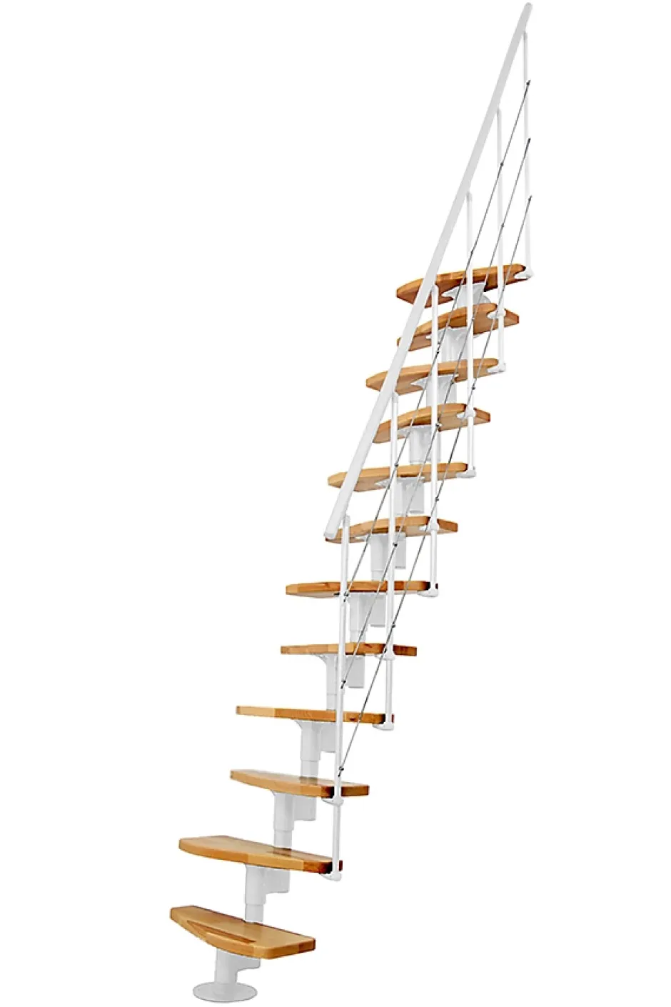 Matisere Escalier droit 12 marches - Hauteur à franchir 2.23 à 2.94m - Largeur 65cm - Structure blanche et marche hêtre - NIZZA60/I/BN-12