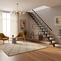 Matisere Escalier droit 8 marches - Hauteur à franchir 1.85 à 2.16m - Noir et bois - COMFO80/I/NB-8