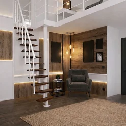 Escalier droit 12 marches - Hauteur à franchir 2.23 à 2.94m - Largeur 65cm - Structure blanche et marche noyer --Matisere Sale