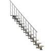 Matisere Escalier droit 13 marches - Hauteur à franchir 2.78 à 3.36m- Largeur 80cm - Structure grise et marche hêtre - COMFO80/I/GB-13