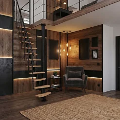 Matisere Escalier droit 12 marches - Hauteur à franchir 2.23 à 2.94m - Largeur 65cm - Structure noire et marche hêtre - NIZZA60/I/NH-12